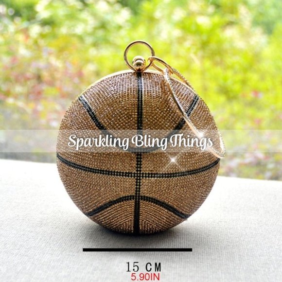 NEW BLING RHINESTONE BASKETBALL CLUTCH HANDBAG PURSE - Picture 11 of 11